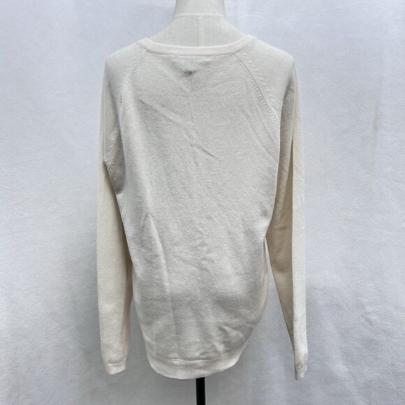 Tommy Bahama Womens Cashmere Sweater Medium Silk Front Cream Fronds Falling Palm - Picture 3 of 9